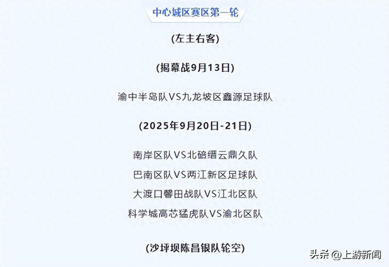 开云官网-渝超联赛分区赛程出炉：41支队分五大赛区，9月13日开战